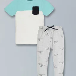 PLUM TREE Boys Colourblocked Pure Cotton T-shirt With Joggers-50