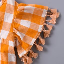 Mark & Mia Cotton Half Flutter Sleeves Checkered Frock - Orange image 5