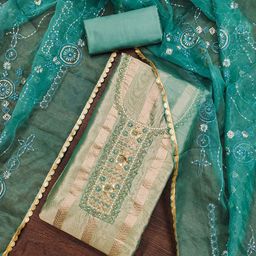 SHADOW & SAINING Floral Woven Design Zari Work Organza Semi-Stitched Dress Material-image-80