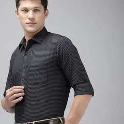 Van Heusen Slim Fit Geometric Self Design Pure Cotton Formal Shirt-image-21