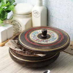 VarEesha Folklore Brown Hand Painted Wooden Multipurpose Casserole - Set of 1-image-89