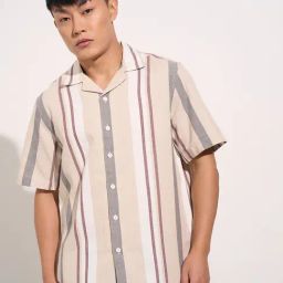 People By Pantaloons Beige Relaxed Fit Stripe Shirt-image-99