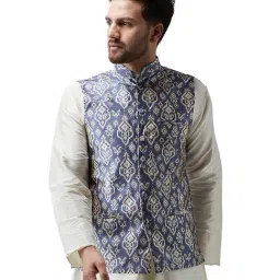 Sojanya Blue Abstract Print Nehru Jacket-image-6