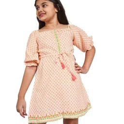 Global Desi Girl Orange Checks Dress-image-30