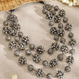 Rubans Silver Floral Bead Statement Necklace-picture-48
