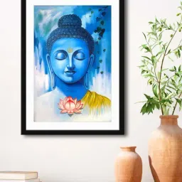 999Store Blue MDF Lord Buddha Printed Paper Wall Painting - Set of 1-38