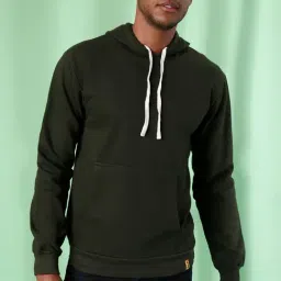 Campus Sutra Dark Green Solid Full Sleeves Hoodie-picture-48