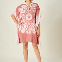 The Kaftan Company Peach Printed Kaftan Dress-10