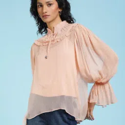 Label Ritu Kumar Peach Top With Camisole-image-0