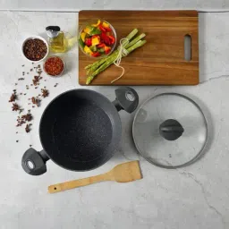 Bergner Orion Marble Non Stick Grey Aluminium Induction Base Casserole with Glass Lid - 28cm-10