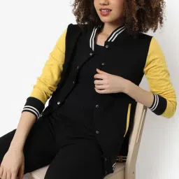 Campus Sutra Black Cotton Color-Block Bomber Jacket-picture-19