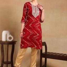 Vaamsi Red Embroidered Straight Kurta-image-47