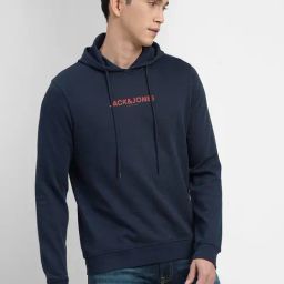 Jack & Jones Navy Blue Cotton Slim Fit Hooded Sweatshirt-image-86