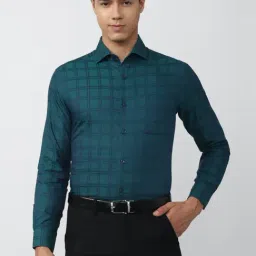 Peter England Elite Blue Cotton Regular Fit Checks Shirt-picture-6