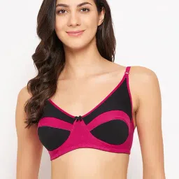 Clovia Black & Pink Color-Block Full Coverage Bra-image-2