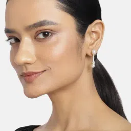 Estele Gold-Plated Pearl Drop Earrings with Crystals for Women-16