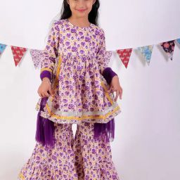Lil Drama Girls Multicolor Floral Print Kurta, Sharara With Dupatta-image-83