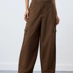 The Souled Store Dark Brown Cotton Solid Cargo Pants-image-78