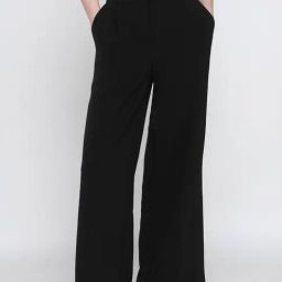 Cover Story Black Polyester Solid Relaxed Fit Trousers-image-96