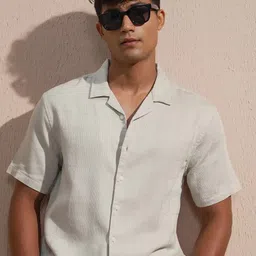 HIGHLANDER Men Relaxed Fit Textured Cuban Collar Cotton Casual Shirt-image-69