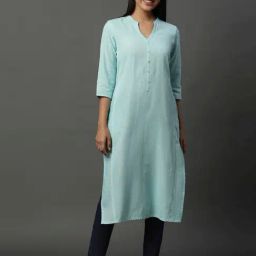Aurelia Blue Cotton Woven Pattern Straight Kurta-image-97