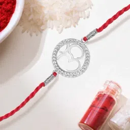 Zavya Divine Om with Cubic Zirconia Rhodium-Plated Sterling Silver Thread Rakhi for Him-image-89