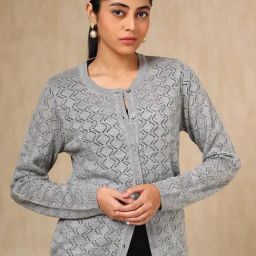 Soch Grey Acrylic Regular Fit Crochet Shrug-19