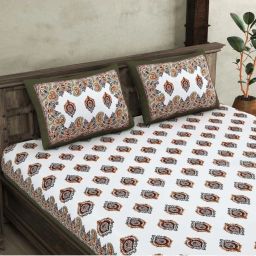 JaipurFabric Multicolor Cotton 254 TC Booti Block Print King Size Bedsheet with 2 Pillow Covers image 2