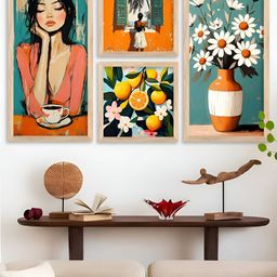 Kotart Brown & Yellow 4 Pieces Wooden Abstract Wall Arts-picture-41