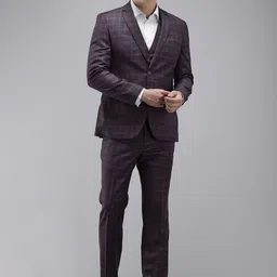 Park Avenue Checked Super Slim Fit Notched Lapel Single-Breasted Formal 3 Piece Suits-image-19
