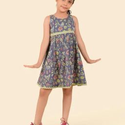 Fabindia Girls Navy Blue Cotton Printed Dress-image-69