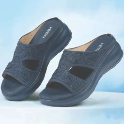 Metro Women's Blue Slide Wedges-image-30