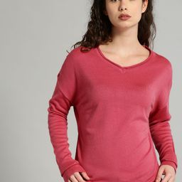 Roadster Women Pink Solid Pullover-image-31