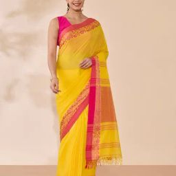 Taneira Yellow Floral Saree With Unstitched Blouse-picture-32