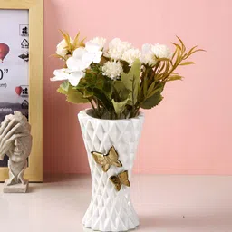 TAYHAA White Diamond Pattern Ceramic Flower Vase With Butterflies-image-22