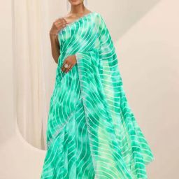 Libas Green Printed Saree with Unstitched Blouse image 3