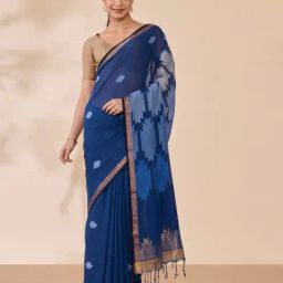 Taneira Dark Blue Printed Saree With Unstitched Blouse-picture-17