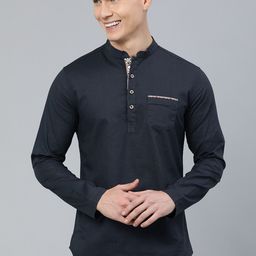 The Indian Garage Co Men Navy Blue Solid Short Kurta-image-73