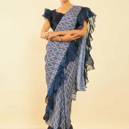 Soch Navy Printed Ready To Wear Saree With Readymade Blouse-image-52