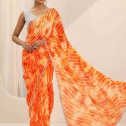 Libas Orange Printed Saree with Unstitched Blouse-picture-33