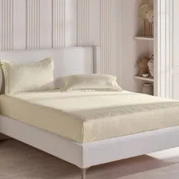 DDECOR Live beautiful White Cotton Geometric 300 TC Double Flat Bedsheet with 2 Pillow Covers-image-95