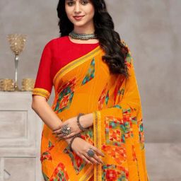 Saree Mall Yellow Chiffon Self Saree with Blouse Piece-picture-8