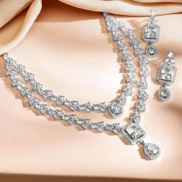 Rubans Silver Cubic Zirconia Studded Necklace & Earring Sets-picture-17