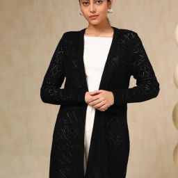 Soch Black Acrylic Regular Fit Crochet Shrug-image-59