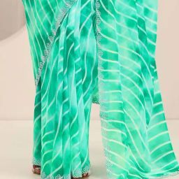 Libas Green Printed Saree with Unstitched Blouse image 5