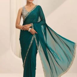 Libas Teal Saree with Unstitched Blouse-image-52