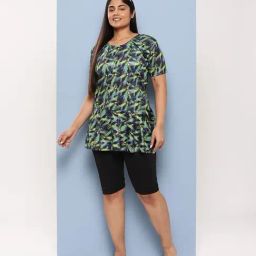 Aarika Green Nylon Printed Short Sleeves Swimsuit-image-11
