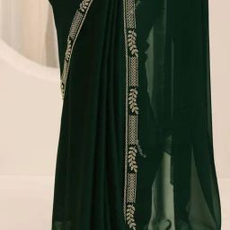 Libas Green Saree with Unstitched Blouse image 5