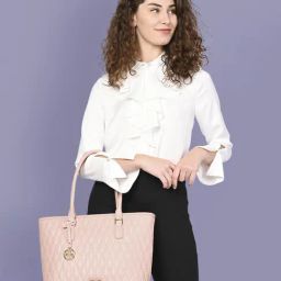 LAVIE LUXE Pink Quilted Large Tote Handbag-33