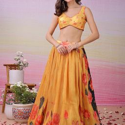 SAPTRANGI Printed Beads and Stones Ready to Wear Lehenga &-image-52